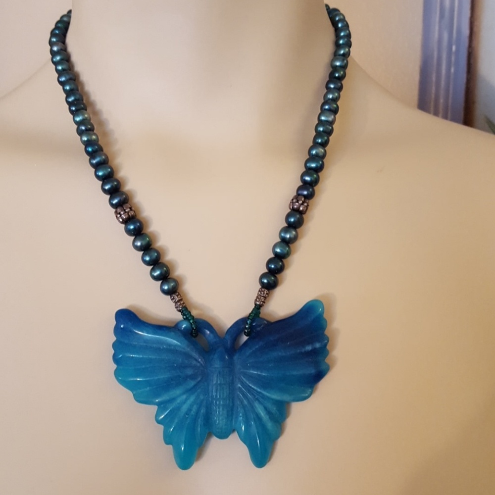 Beautiful stone butterfly pendant necklace